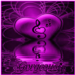 purple shining heart with treble, notes, reflecting, gorgeous